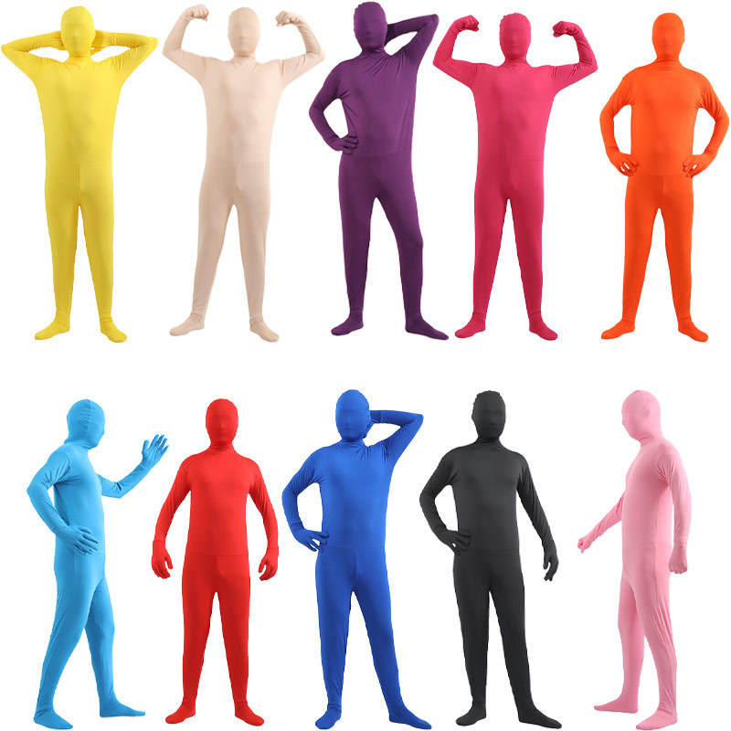Halloween Cos Adult Male Pure Color Tight-Fitting Invisibility Suit Clothes Black Man Jumpsuit Invisible Man Kidsren's Costume