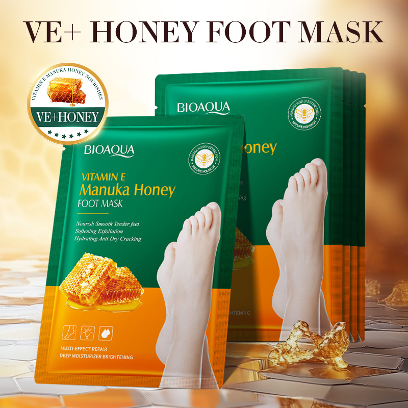 Full English Foot Mask Bioaoua Vitamin E Manuka Honey Nourishing Foot Mask Autumn and Winter Cross-Border Export Wholesale