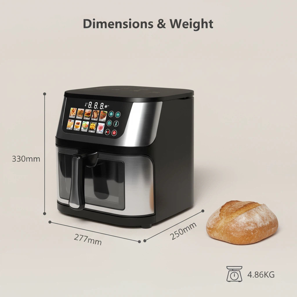 10L7L8L Stainless Steel Household Visual Air Fryer Color Screen Large Capacity Intelligent Touch Screen Multi-Function Machine Export