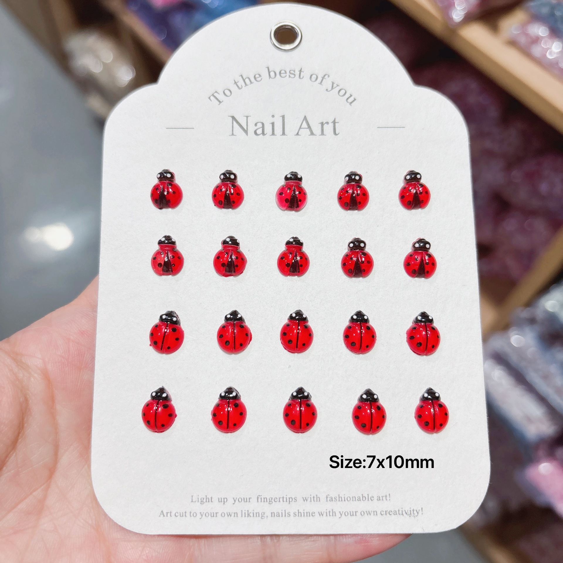 Ladybug Nail Art Accessories Cute Red Resin Seven-Star Ladybug Insect Story Wearable Nail Photo Frame Accessories Material