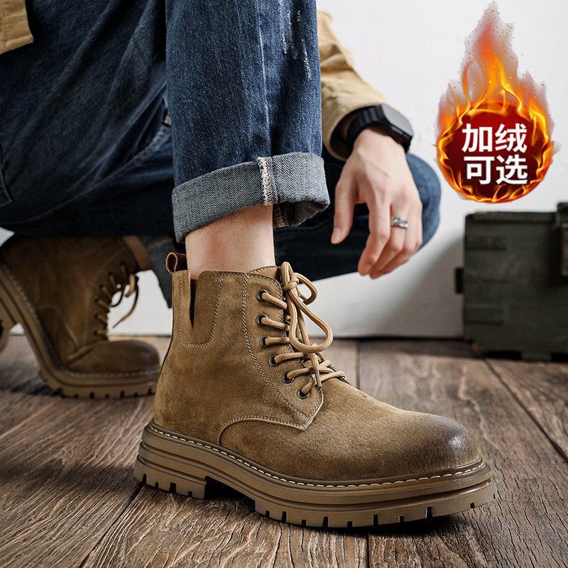 Old Xie Shoes Martin Boots Men's Mid-Top Chelsea Short Boots Men's Casual Work Boots Retro Autumn and Winter Casual Rhubarb Boots