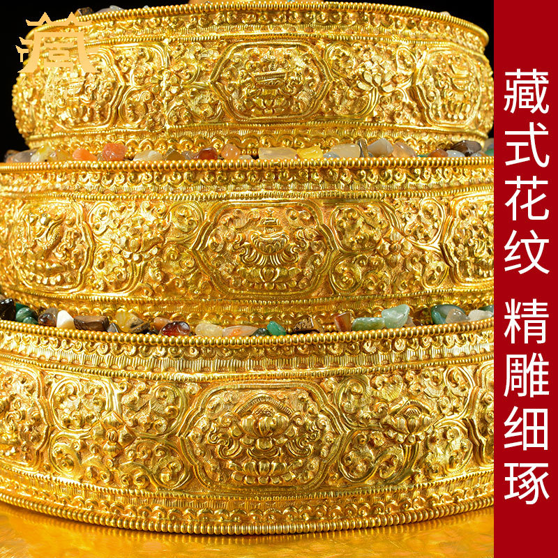 Xizang Village Nepalese Handmade Copper Mandala Plate with Eight Auspicious Carved Mandala Plates for Indoor Household Use