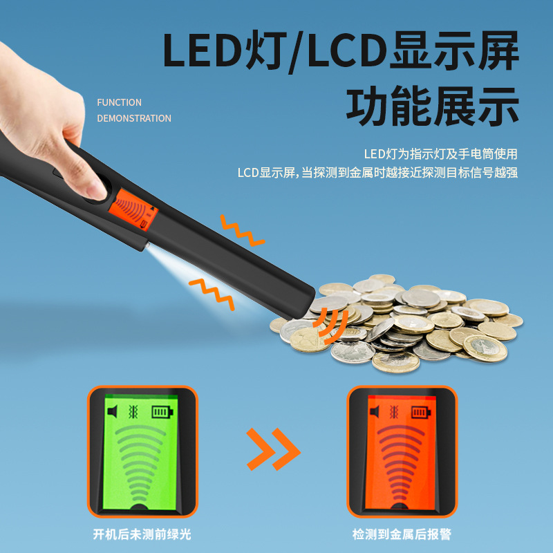 Cross-Border Hot-Selling Fully Waterproof Lcd Display Gp Pointer Metal Detector Locating Rod for Treasure Hunting and Gold Detection