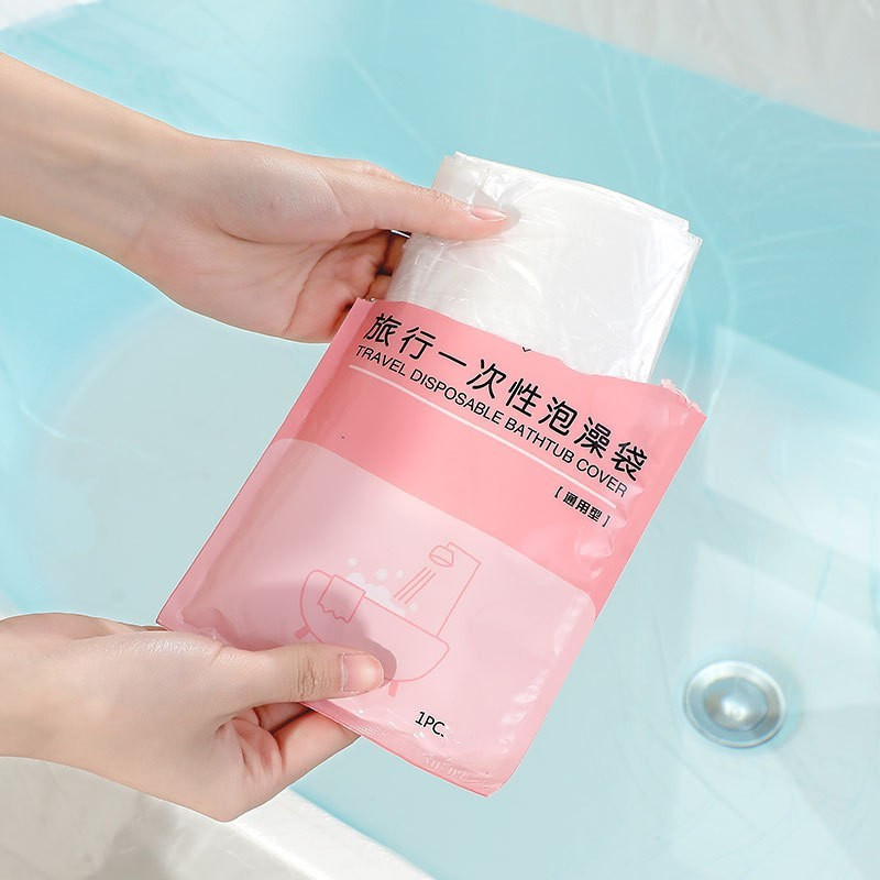 Travel Disposable Bath Cover Hotel Bath Bucket Bath Bucket Bathtub Universal Bath Plastic Film Enlarge Bath Bag No Sticker