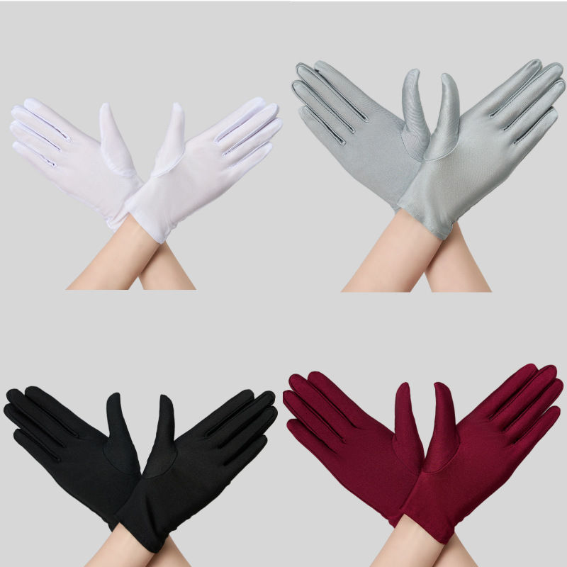 Summer gloves thin sunscreen spandex spring and autumn driving solid color black and white stretch ladies work etiquette breathable