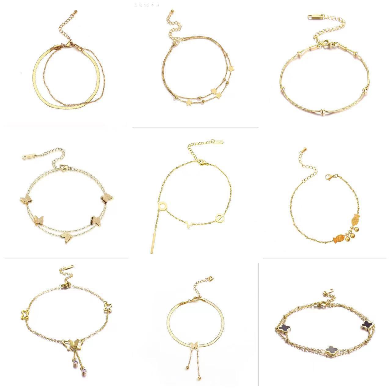 Trendy double-sided titanium steel double-layer love anklet women's 18K gold plated new all-match non-fading fashion light luxury foot chain