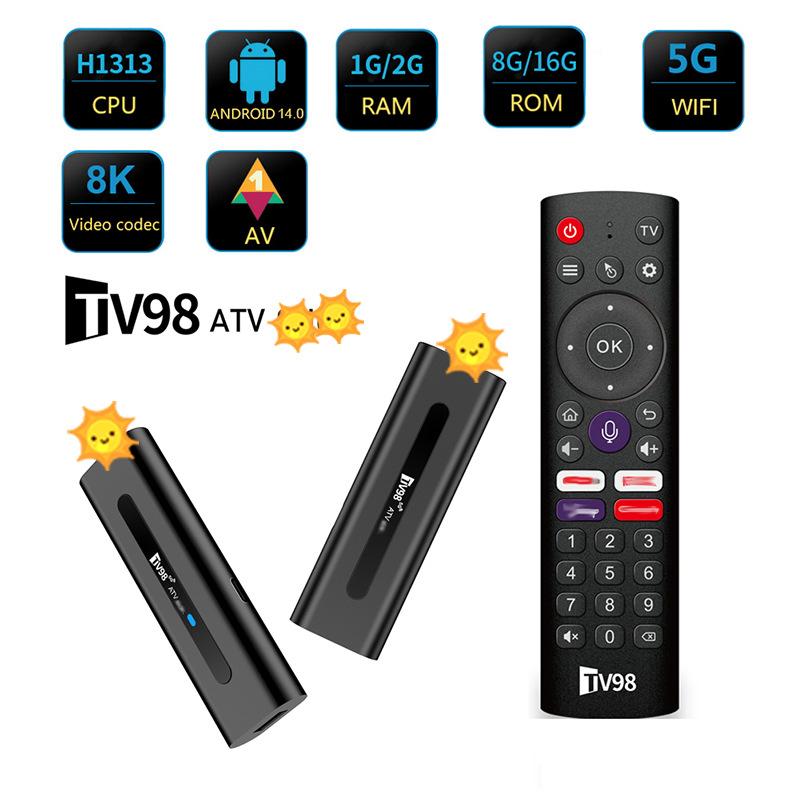 Foreign trade TV98 ATV set-top box 4K HD Bluetooth voice dual 5gWIFi Android 14 TV box TV box