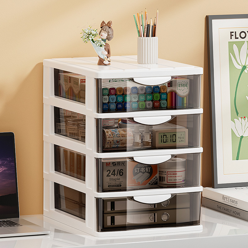 Drawer-Type File Cabinet, Office Desk Storage Cabinet, Dormitory Goodies, Cosmetics Organization, A4 Paper Transparent Cabinet