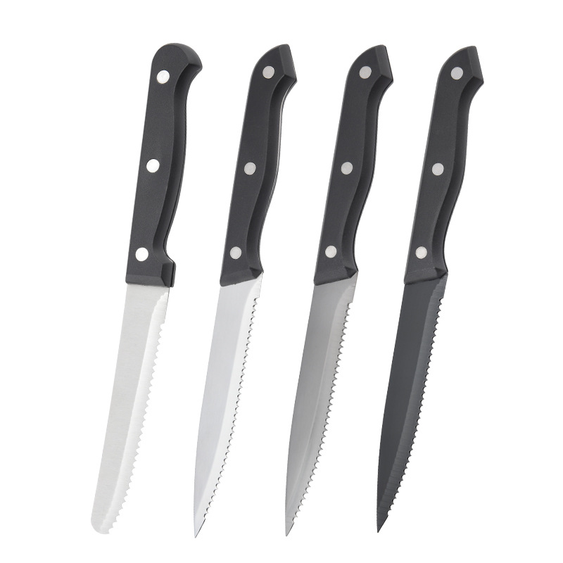 plastic handle pp stainless steel steak knife kitchen bread knife serrated western steak knife hotel restaurant western food knife