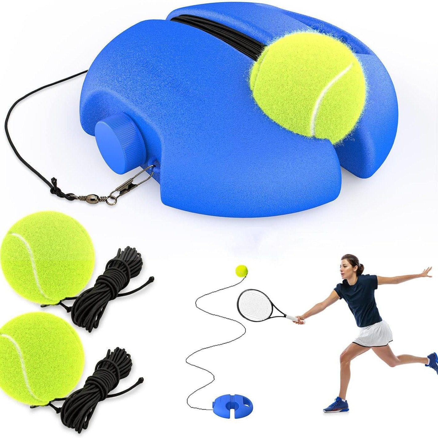 Tennis Rebound Trainer Tennis Trainer Single Contact Base High Elastic Belt Line Durable Wear-Resistant Tennis Supplies