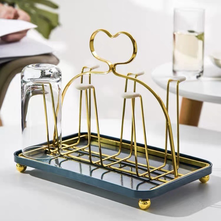 Love Cup frame creative wrought iron upside hanging rack Home portable water cup holder Cup shelf living room drain storage rack