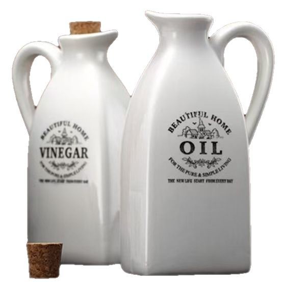 Cross-border Ceramic Printed Letter Seasoning Bottle Ornaments Japanese-style Kitchen Oil Jar Household Creative Storage Pepper Bottle