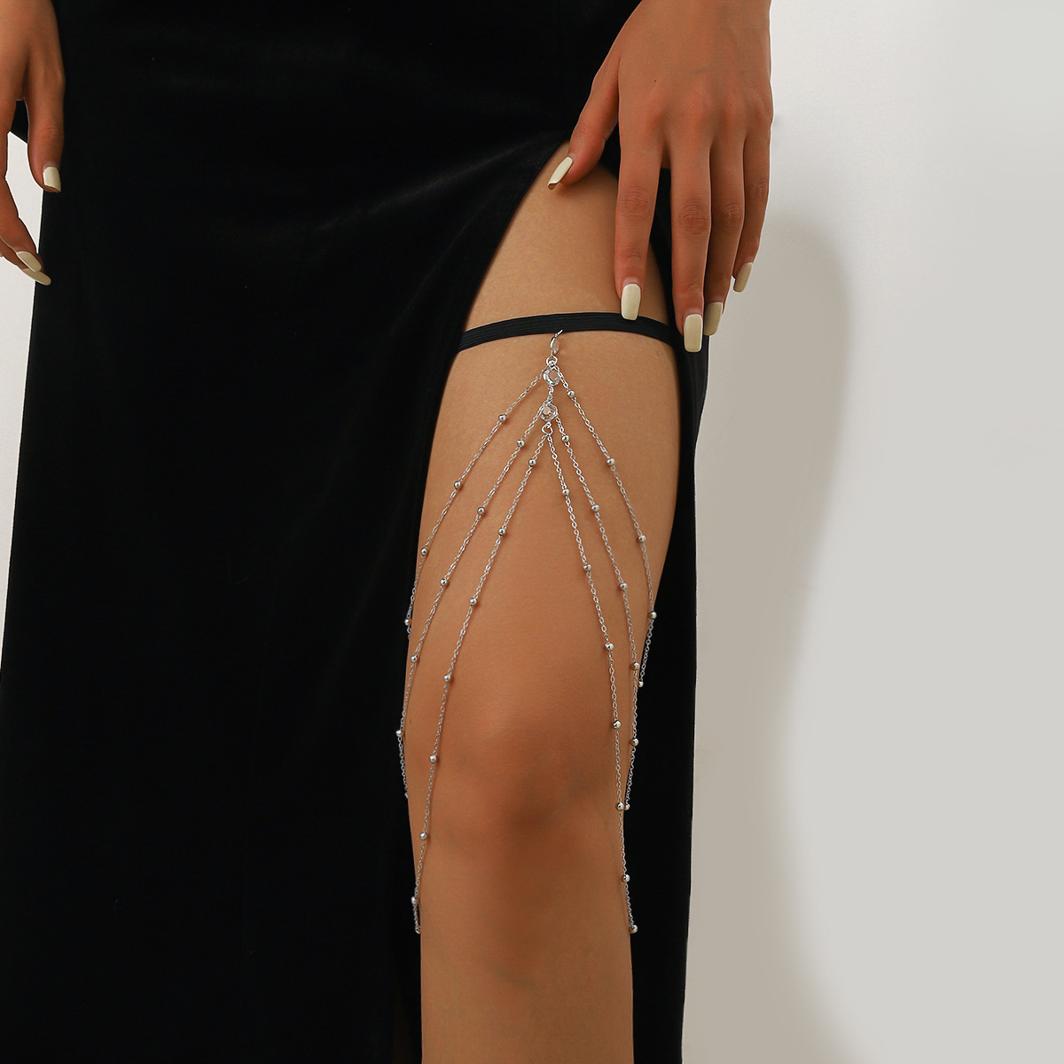 European and American Trendy Rhinestone Elastic Leg Chain Women's Fashion Rhinestone Thigh Chain Simple Street Shooting Chain Beach Accessories Ready Stock