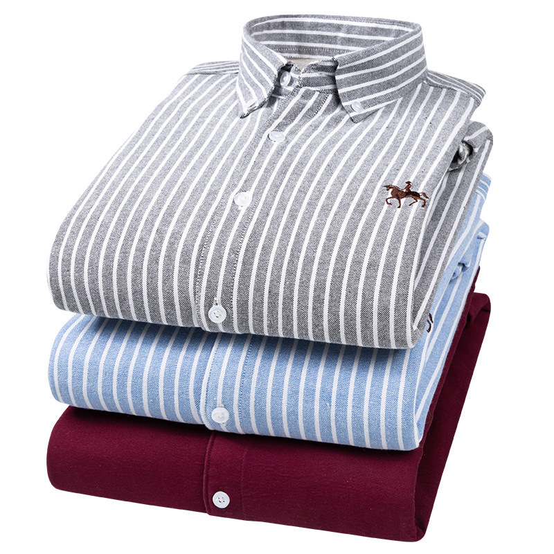 Winter cotton fleece-lined thickened shirt men's winter warm shirt Oxford casual middle-aged young dad wear