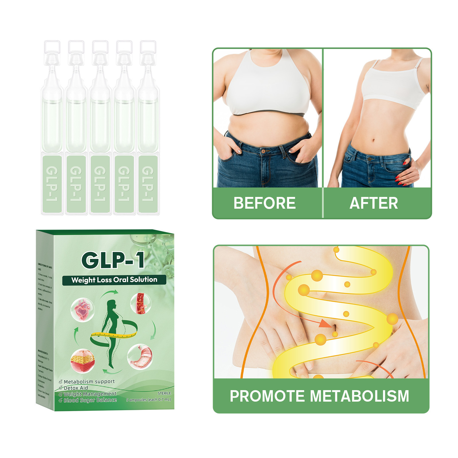 Cross-Border Unlabeled Glp-1 Body Care Drops Firming and Slimming Belly Body Shaping Oral Solution