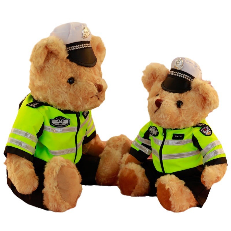 Internet Celebrity Traffic Police Bear Doll Police Bear Plush Toy Public Benefits Anti Fraud Promotion Iron Riding Bear Manufacturer Wholesale Gift
