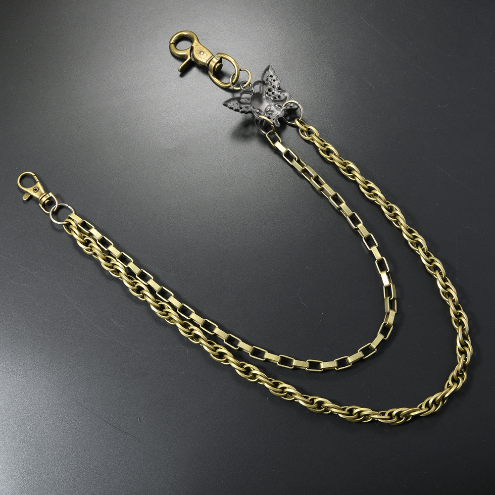 Vintage Punk Style Double-Layer Metal Waist Chain for Men Trendy Skull Butterfly Pendant Chain Accessory Versatile Hip-Hop Pants Chain