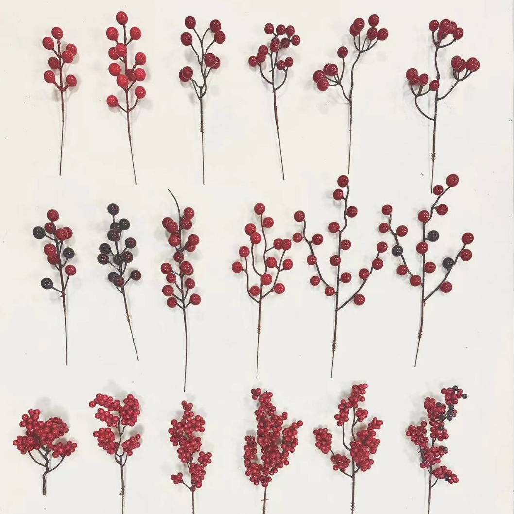 Artificial Plant Christmas Red Fruit Foam Berries 12 Red Fruit Bunches Prosperity Fruit Fortune Fruit Decorative Green Plant