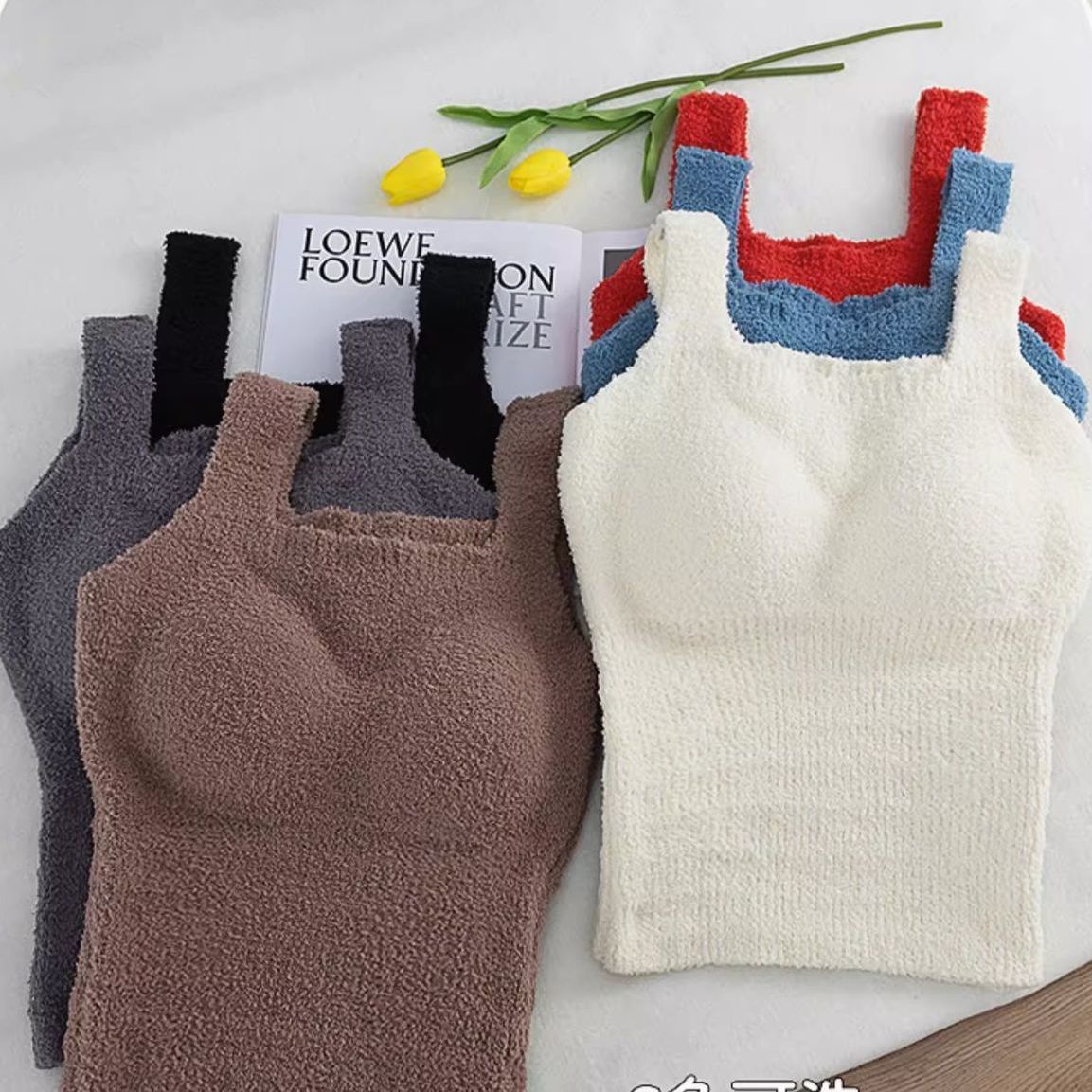 Autumn and winter live broadcast thermal vest cashmere plus velvet with chest pad bra outer wear bottoming top women's soft underwear