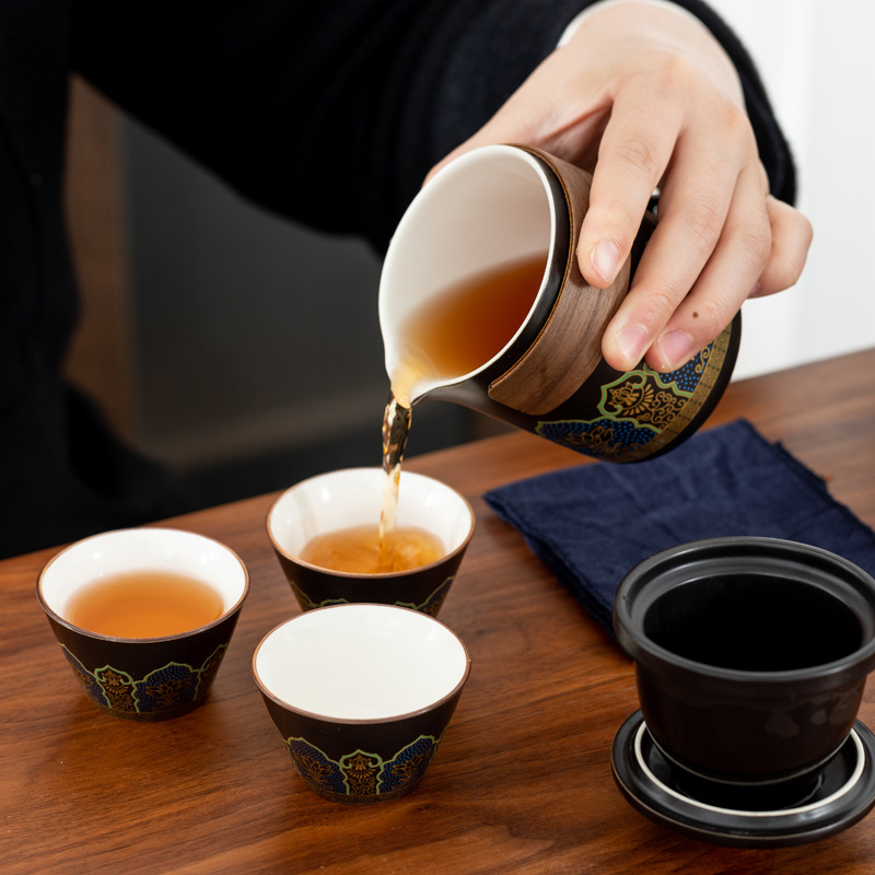 High-End Boutique Chinese Travel Portable Teapot Quick Cup Travel Outdoor Ceramic Tea Set Gift Box