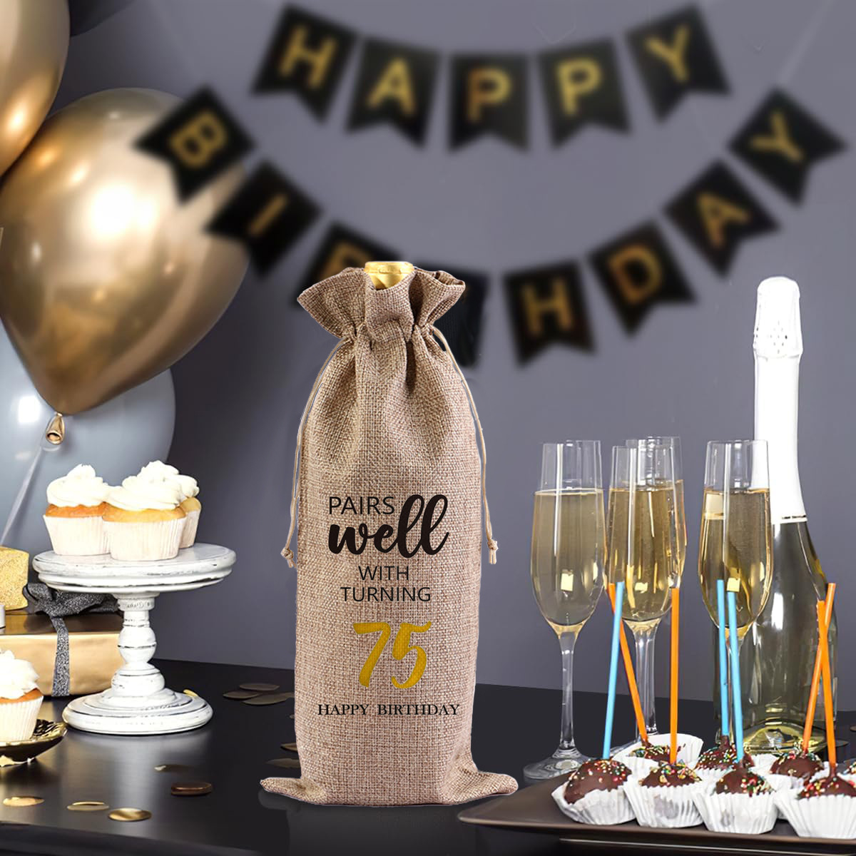 Customized Imitation Linen Drawstring Red Wine Bag to Celebrate Birthday, Retirement, Engagement, Christmas, Champagne Wine Single Packaging