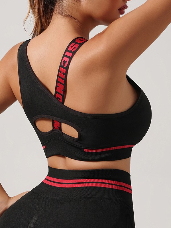 Cross-Border One-Shoulder English Beautiful Back Elastic Band Push-Up Sports Bra Running Fitness Three-Point Pants Suit