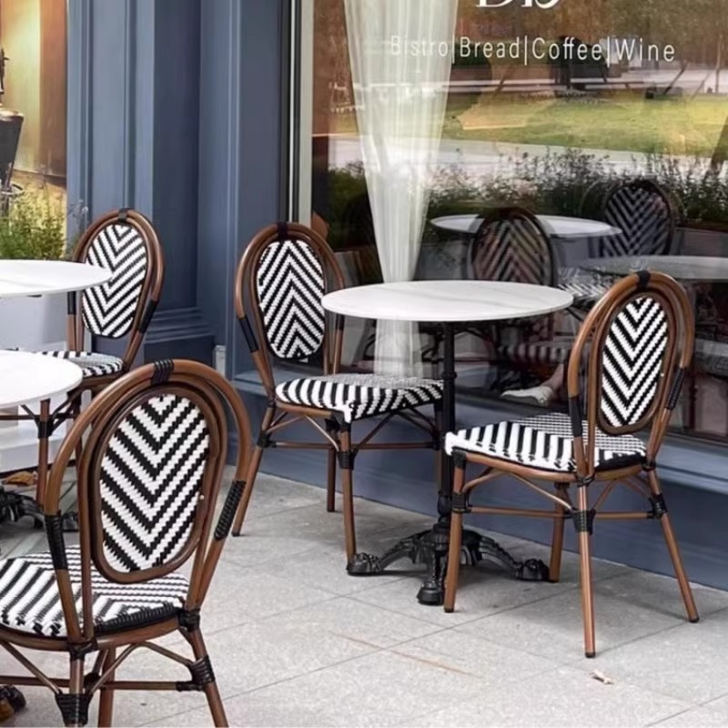 Internet Celebration French Cafe Retro Rattan Chair Hotel Outdoor Table and Chair Outdoor Homestay Balcony Courtyard Single Chair