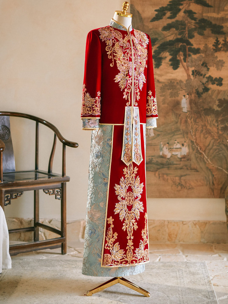 Men's Traditional Chinese Wedding Attire Groom Outfit 2024 Summer Dragon and Phoenix Gown Tang Suit Wedding Dress National Trend Style