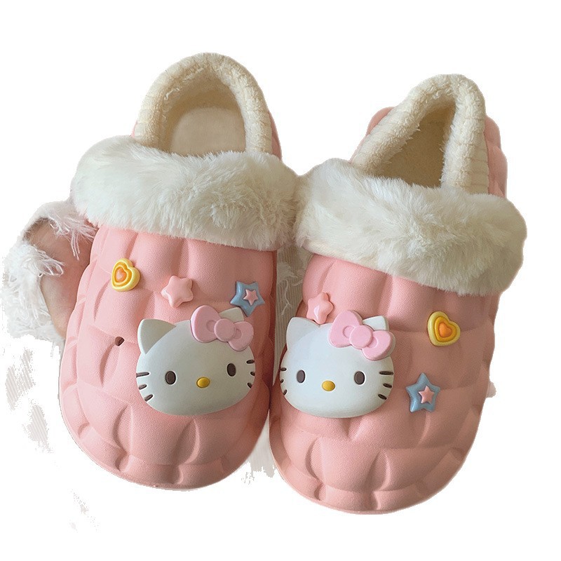 Kt Cat Cotton Slippers for Women to Wear Outside in Winter Non-Slip Waterproof Warm Indoor Home Cotton Shoes Dropshipping