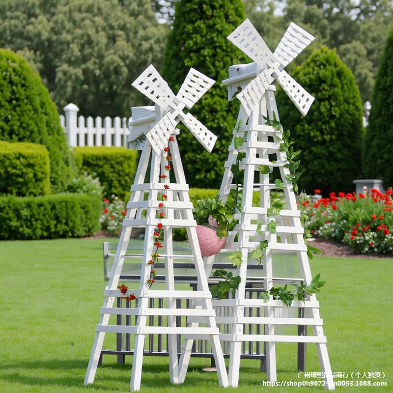 Outdoor Large Windmill Flower Stand Indoor Courtyard House B&B Decoration Anti-Corrosion Solid Wood Jasmine Climbing Plant Stand