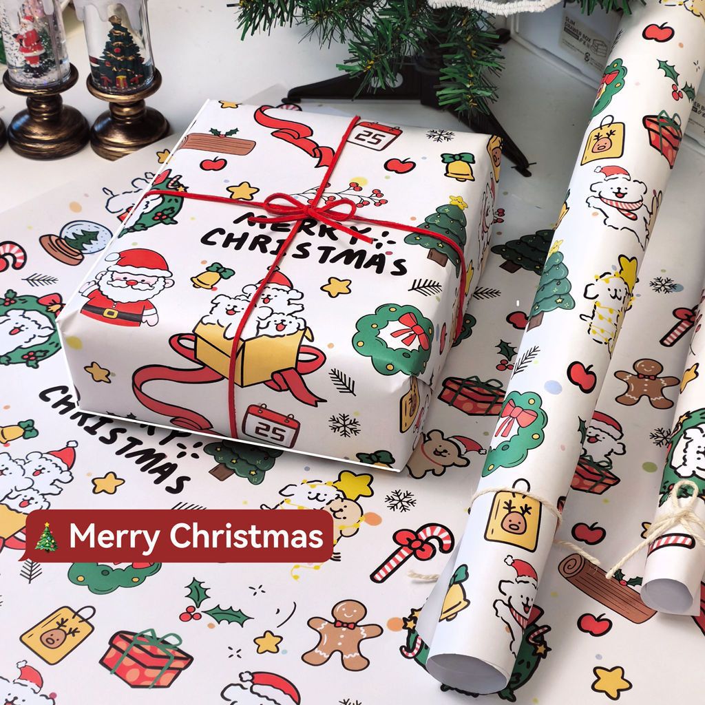 Ins Christmas Graffiti Wrapping Paper Large Size Large Birthday Gift Gift Box Shoe Box Cartoon Book Cover Paper