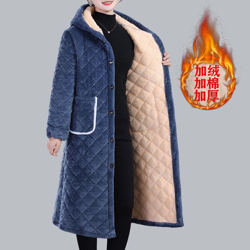 Winter Women's Workwear, Home Wear, Warm Cotton Clothing, Fleece-Lined and Thickeneded Cotton Clothing, Casual Outwears, Extended Knee-Length Smocks