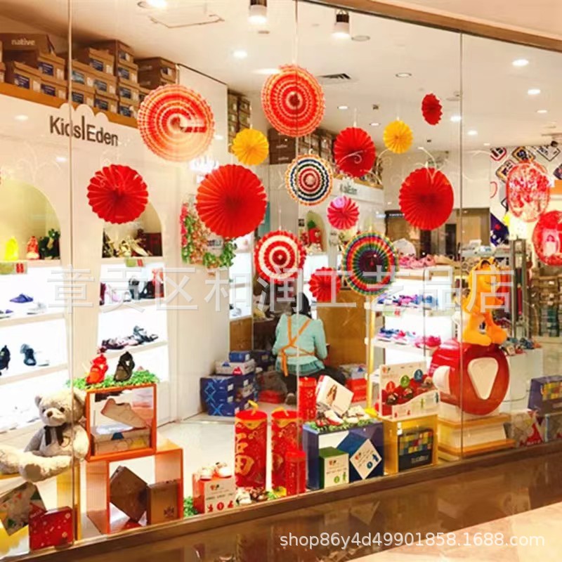 Creative diy air hanging decoration kindergarten shopping mall shop ceiling decoration paper fan flower spring layout materials