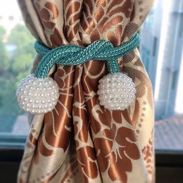 Curtain strap a pair of binding rope curtain buckle ring buckle binding decoration bed curtain storage rope magnetic suction Pearl punch-Free Binding