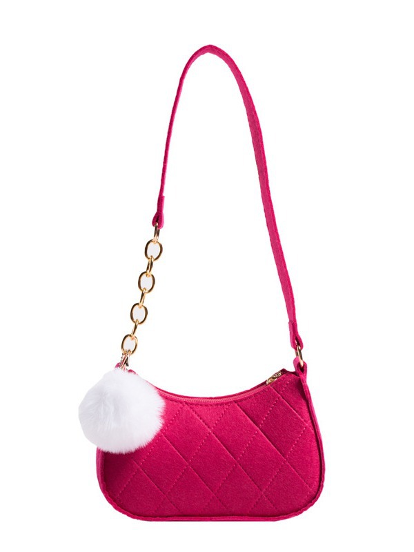 Solid Color Fur Ball Women's Bag 2025 Summer New Style Fresh Felt Armpit Bag Indentation Fashionable One-Shoulder Style Small Square Bag