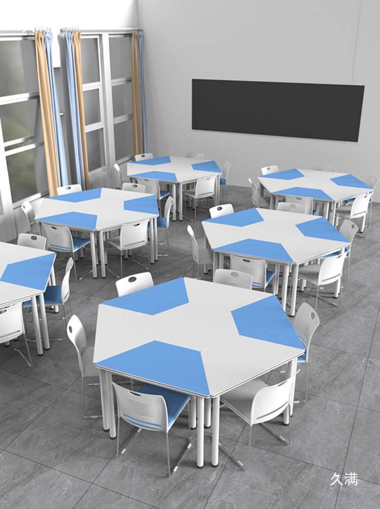 School Desks and Chairs for Primary and Secondary School Students Tutoring Class Training Training Combination Splicing Table Classroom Hexagonal Tables and Chairs