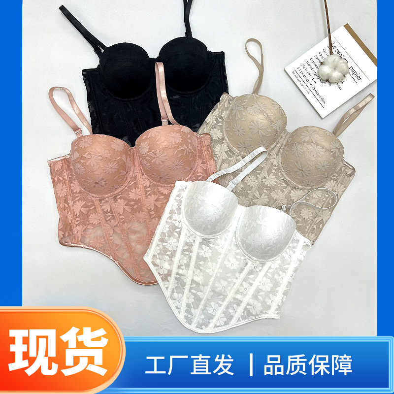 Оптовая кастомная сетчатая бюстье с рыбьим костяком, жаккардовое кружево, женский топ, экспортная сексуальная майка, бюстгальтер в стиле майки, пуш-ап