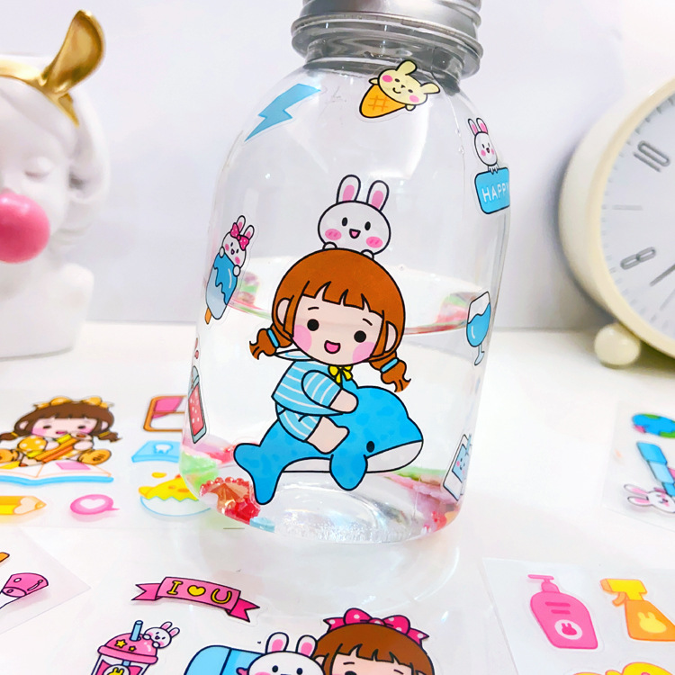 South Korea ins cute Journal stickers gu Ka cartoon vacuum cup pet stickers Journal student water Cup transparent pvc