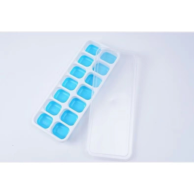 Factory Direct Sales 14-Grids Silicone Household Convenient Square Ice Tray Silicone Ice Tray with Lid Soft Bottom Mold Ice Making Ice Tray