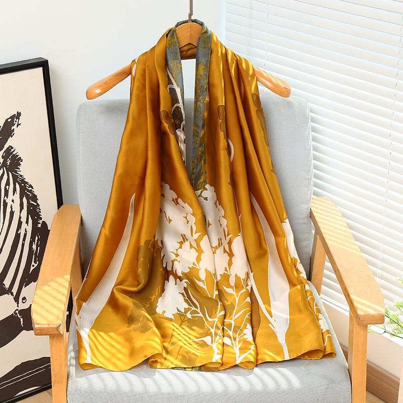 2025 New Summer Silk Scarf for Women, Brocade Printed Long Thin Shawl, Decorative Scarf, Beach Scarf