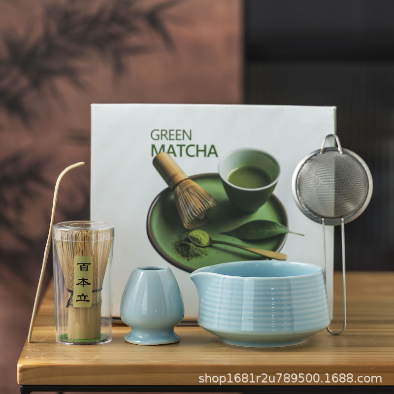 Cross-Border Japanese-Style Matcha Tea Set with Spouted Matcha Bowl, 5-Piece Set of Premium Tea Accessories for Matcha Ceremony, Light Luxury