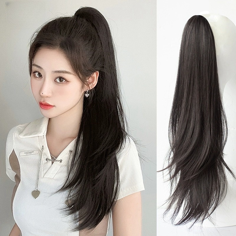 Slightly Curled Wig Short Hair Ponytail Women's Fashion Artificial Hair Clip-On Slightly Curly Long Straight Hair High Ponytail Wholesale