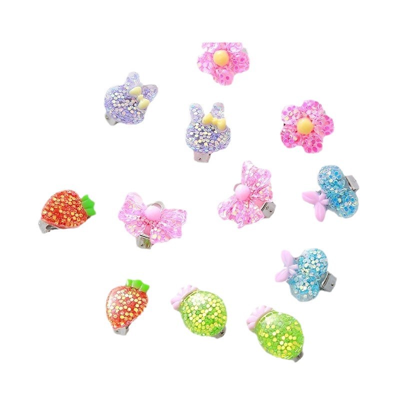 Children's Ear Clips for Girls and Babies Without Pierced Ears, Pain-Proof, Cute Resin Glitter Crown Flower Princess Earrings Jewelry