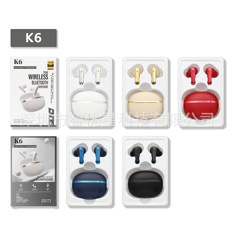 Беспроводные наушники K6 с Bluetooth, шумоподавление, спортивные, внутриканальные, высокое качество, длительное ношение, безболезненные, низкая задержка, трансграничная торговля