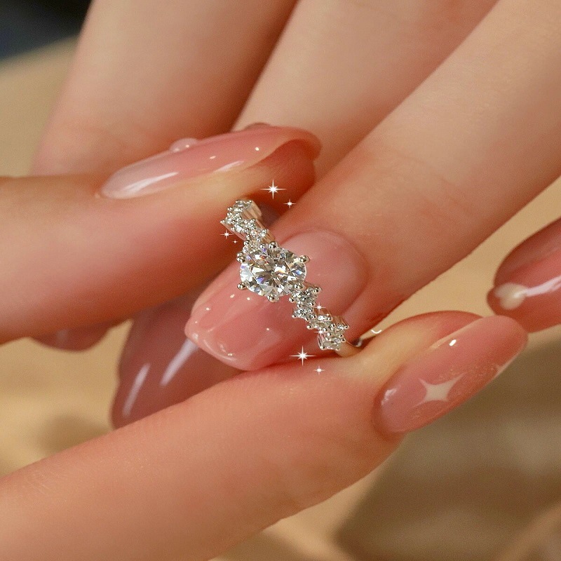 S925 Sterling Silver Honeycomb Star Dream Six-Claw Wedding Ring One Carat Moissanite Ring Female Tiktok Live Broadcast