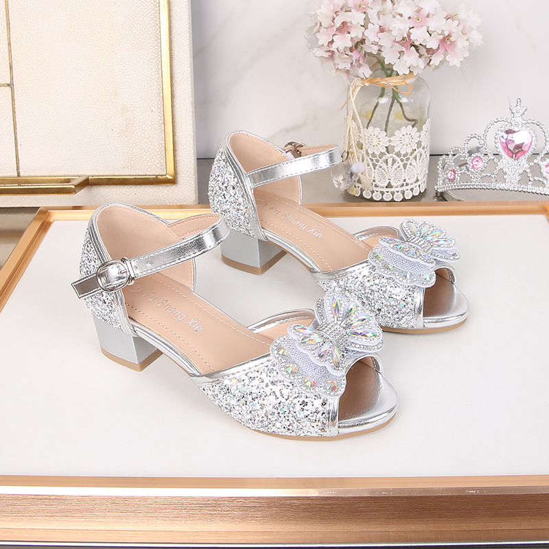 Girls' Sandals Summer New Arrival 2025 Fashion Children's High Heeled Bow Fishmouth Little Girl Shoes for Show