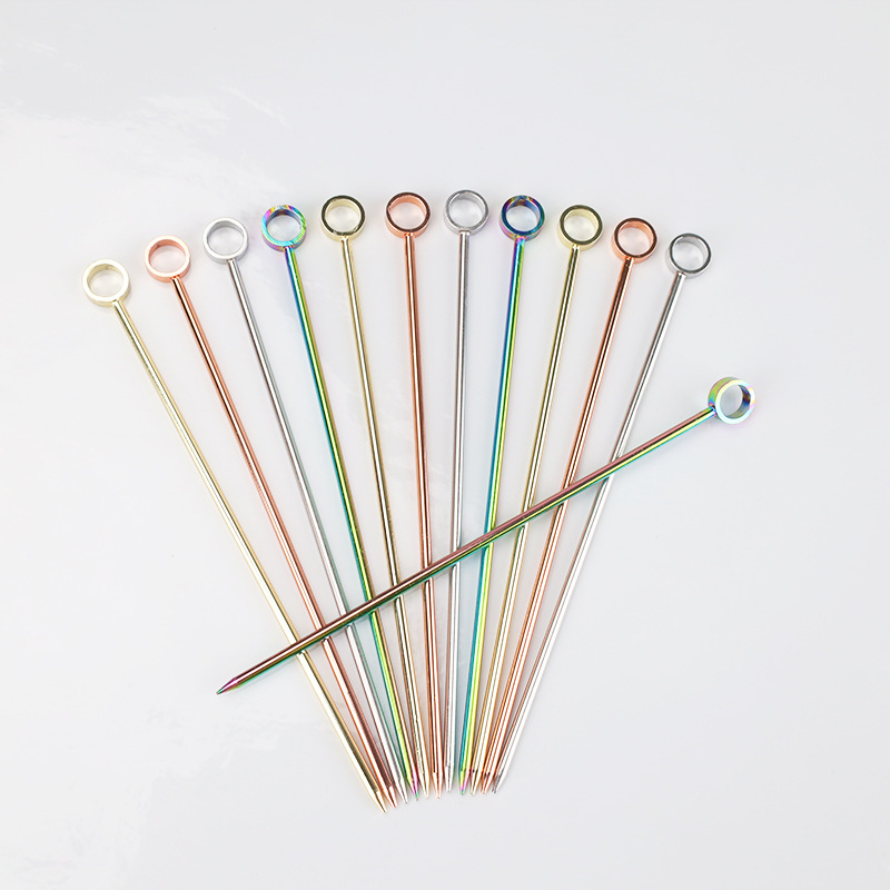 Factory Direct Supply 304 Stainless Steel Fruit Skewers Bar Supplies Cocktail Decoration Picks Olive Metal Cocktail Picks