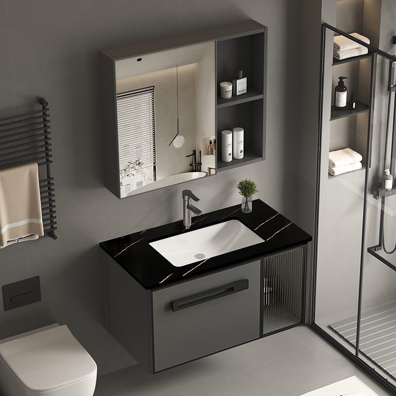 Шкаф для ванной из алюминия с интегрированным сланцевым умывальником узкий край для маленькой квартиры