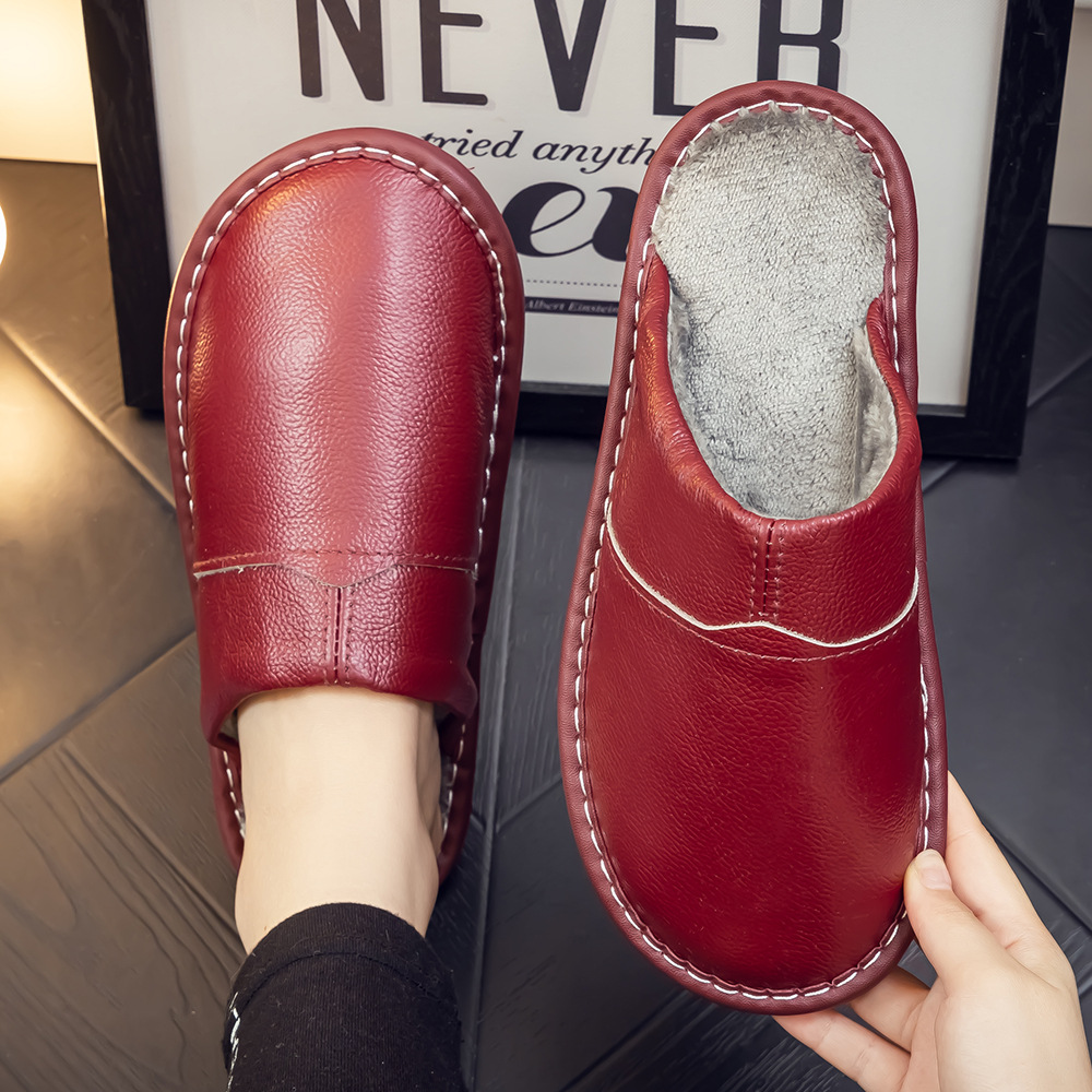 Зимние тапочки из натуральной кожи и хлопка для женщин дома, водонепроницаемые нескользящие тапочки для мужчин, оптовая продажа