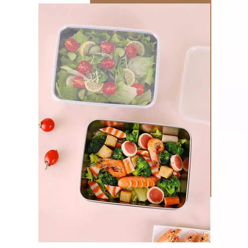 Stainless steel flavor box small lunch box kitchen storage box outdoor picnic lunch box food preparation square box Japanese crisper